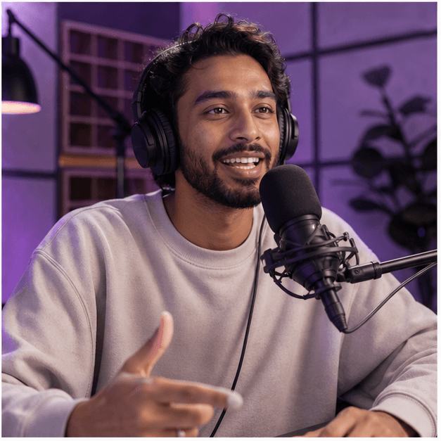 Creator recording a podcast